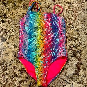 Rainbow Metallic Snakeskin Print Bathing Swim Suit Size 6-6X Excellent Condition